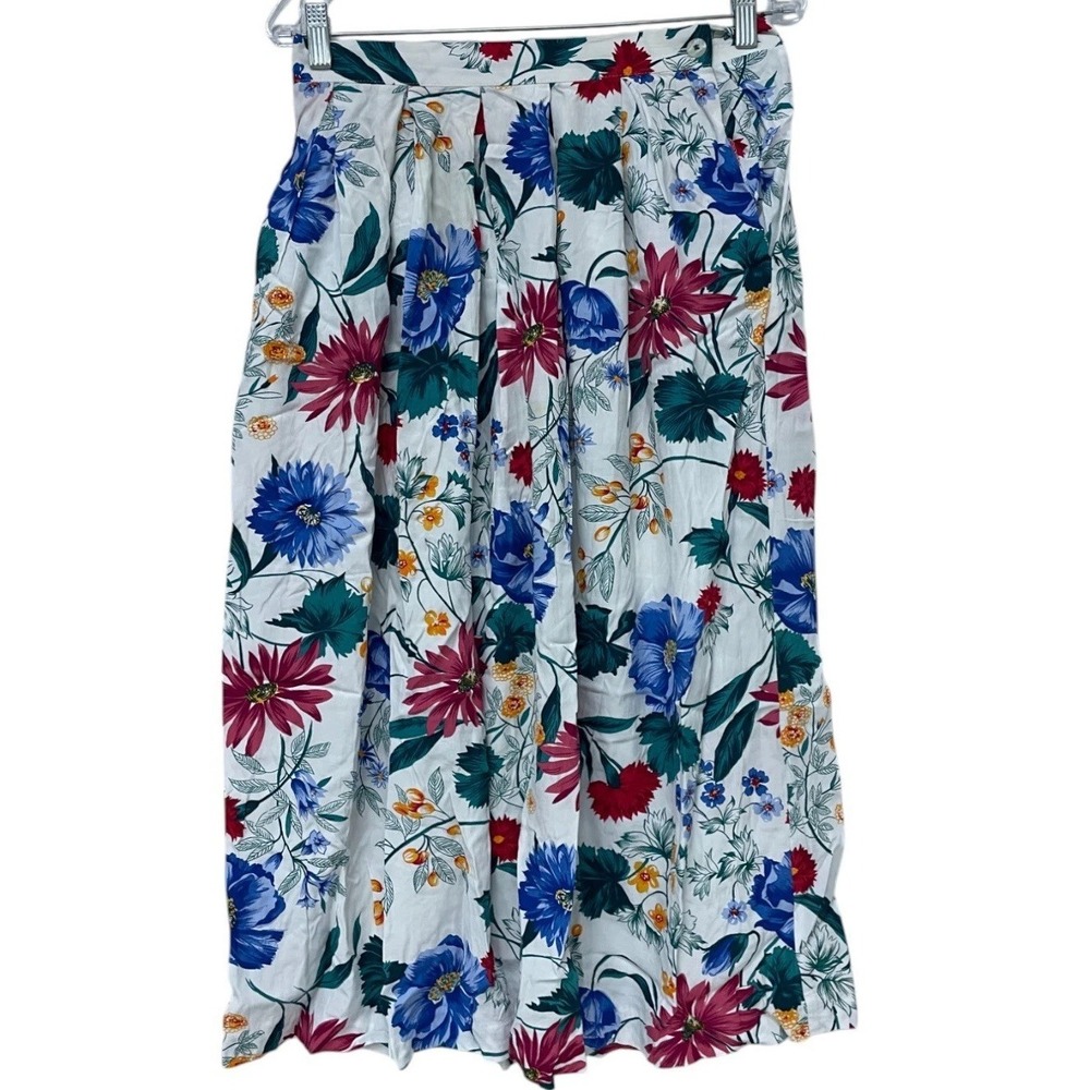 That's Me Multicolor Floral Print Pleated Midi Skirt Vintage Size 5/6 Rayon